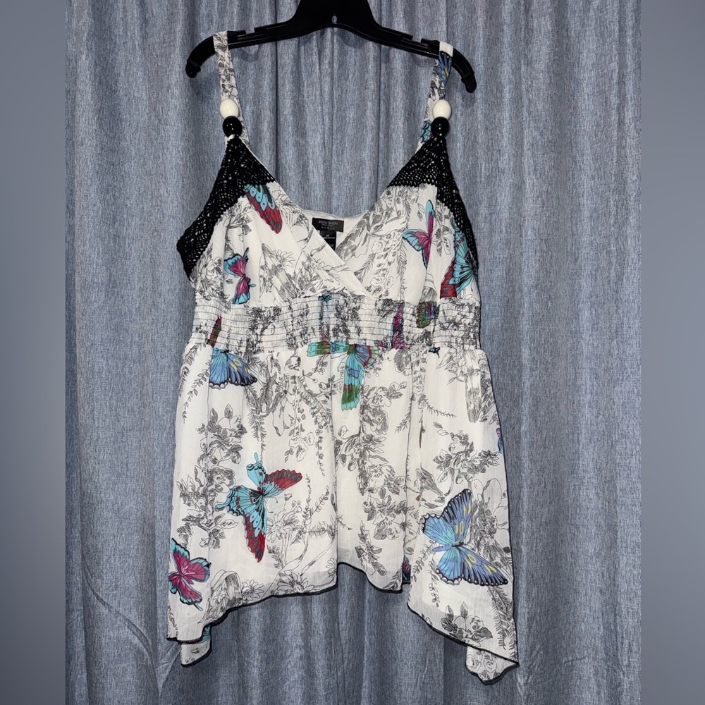 Bisou Bisou Floral Butterfly Print Women's Top 3X